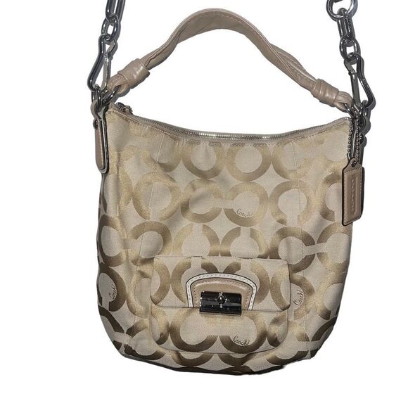 Coach Gold Monogram C Shoulder Bag Large 13” X 12 1/2” Never Used. Authentic - Picture 3 of 10